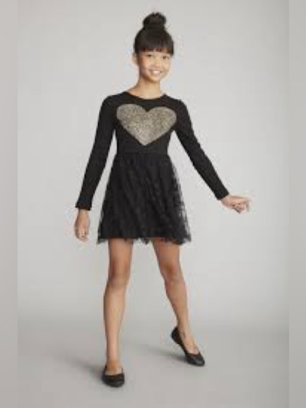 Girls Flowers by Zoe by Kourageous Kids Black Long-Sleeve Dress w/studded heart